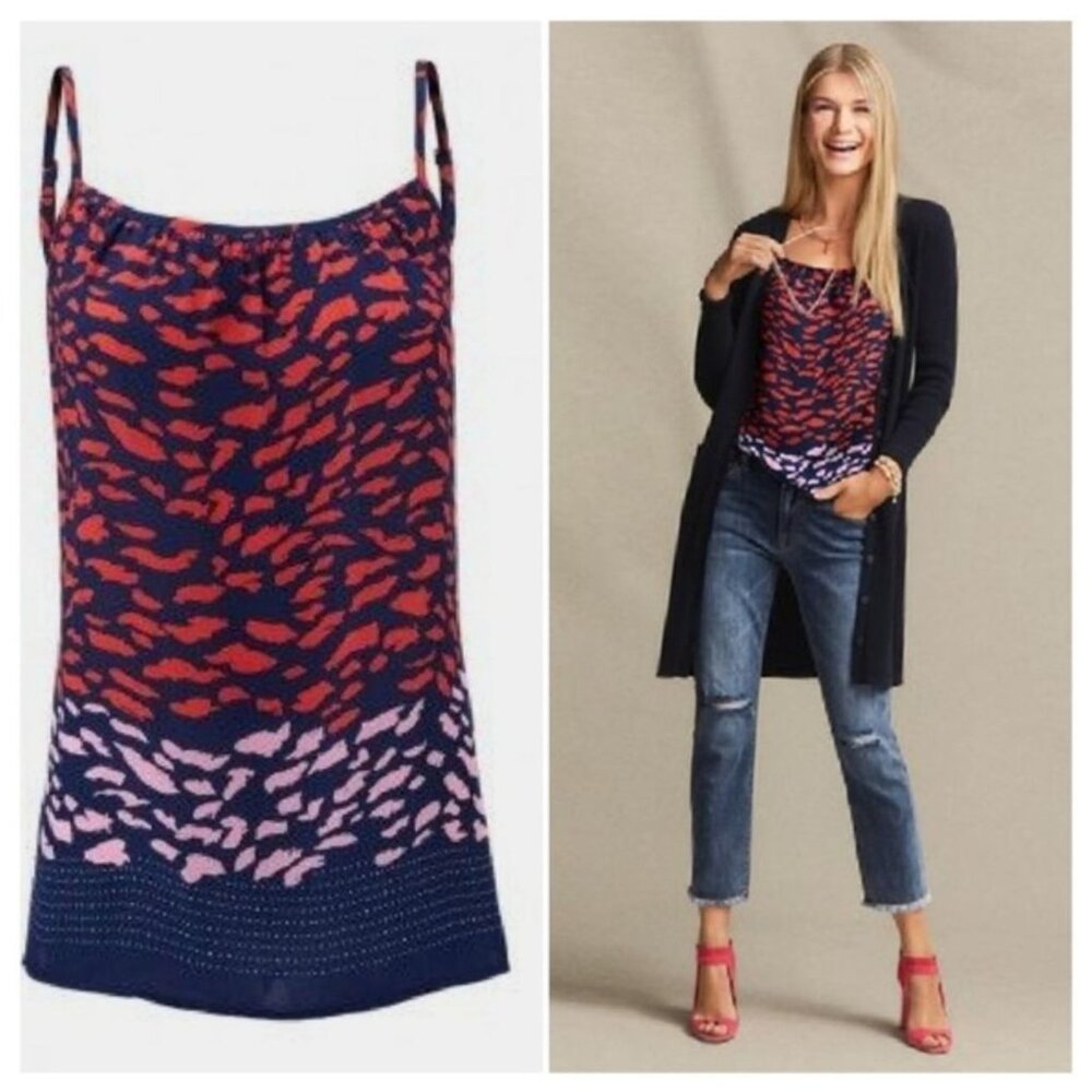 Cabi Red and Blue Patterned Tank Top